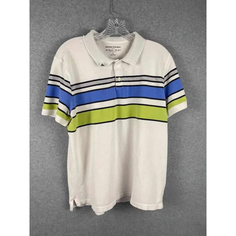 Banana Republic Polo Shirt Men's Size‎ L White Blue Green Color Blocked Retro